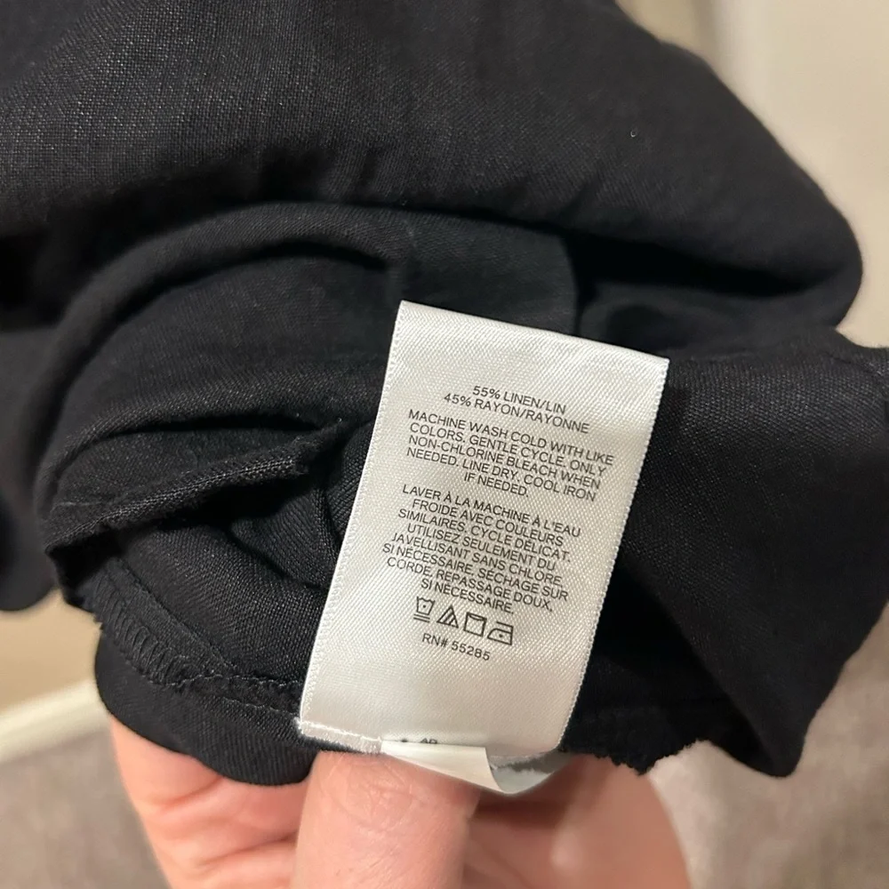 NWT Express Linen Blend Front Tie Smocked Midi Black Dress,Large - Picture 7 of 7